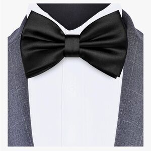 [SOLD] Solid Black Pre-tied Bow Tie Silk -Blend Adjustable for Men Kids Party